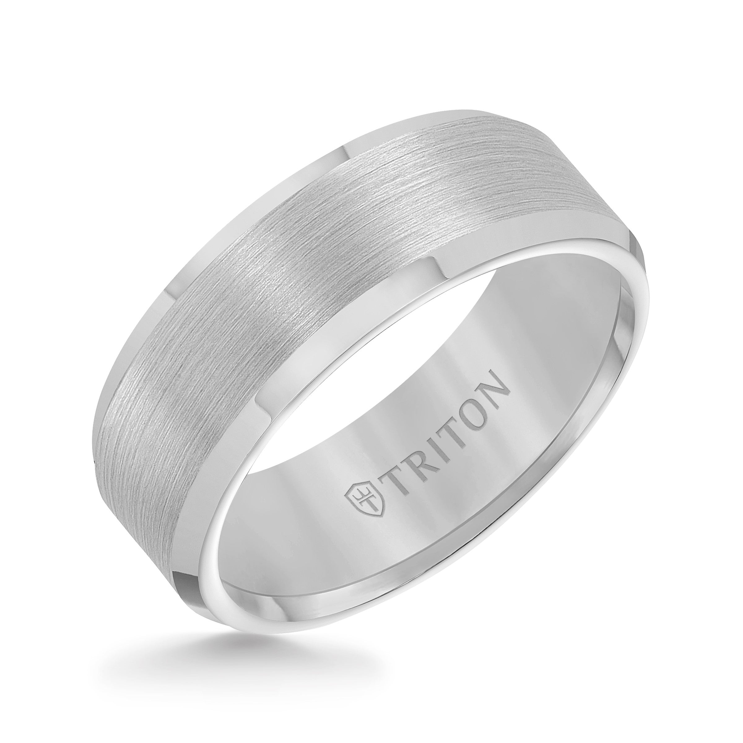 8MM Tungsten Carbide Ring - Satin Finish Center and Bevel Edge