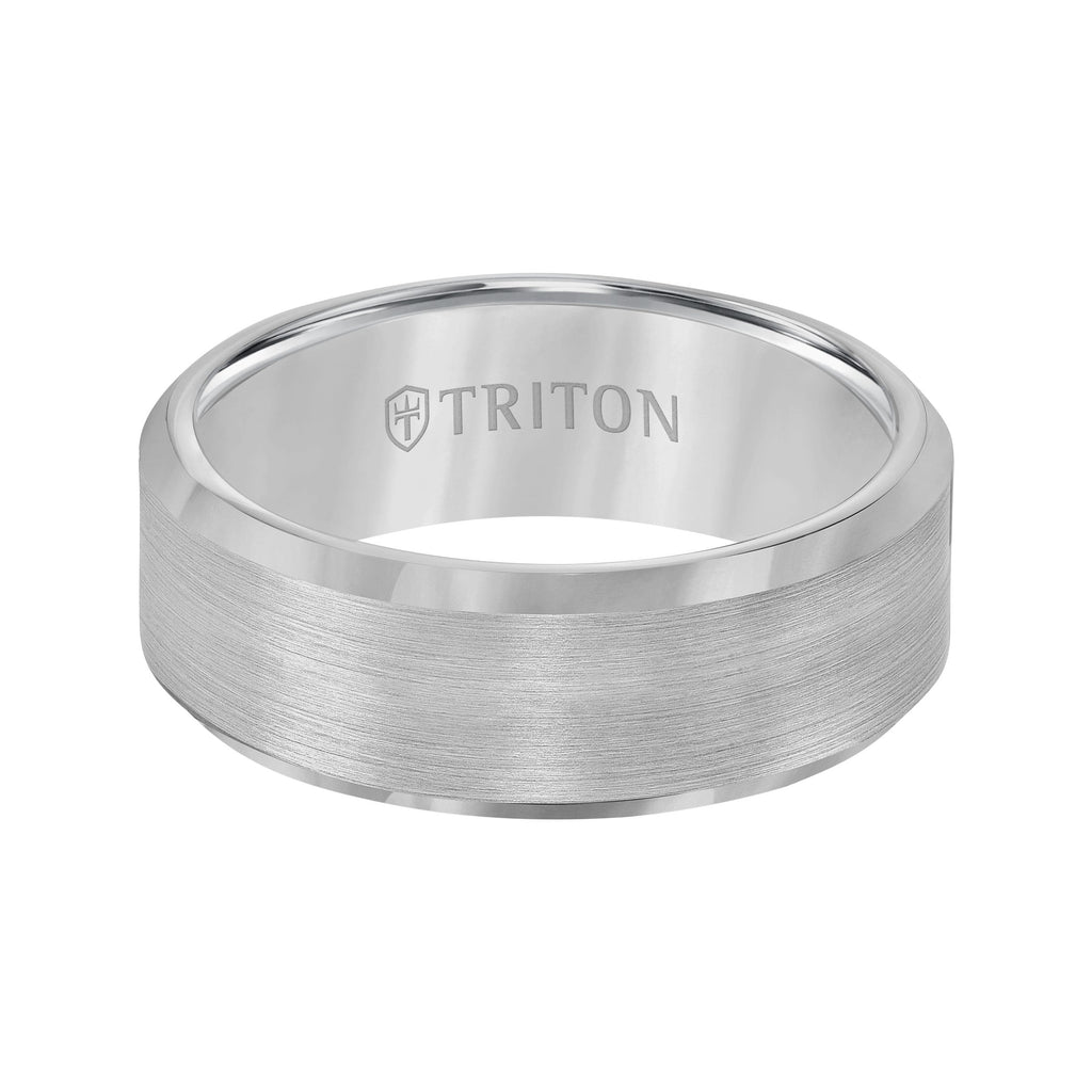 8MM Tungsten Carbide Ring - Satin Finish Center and Bevel Edge