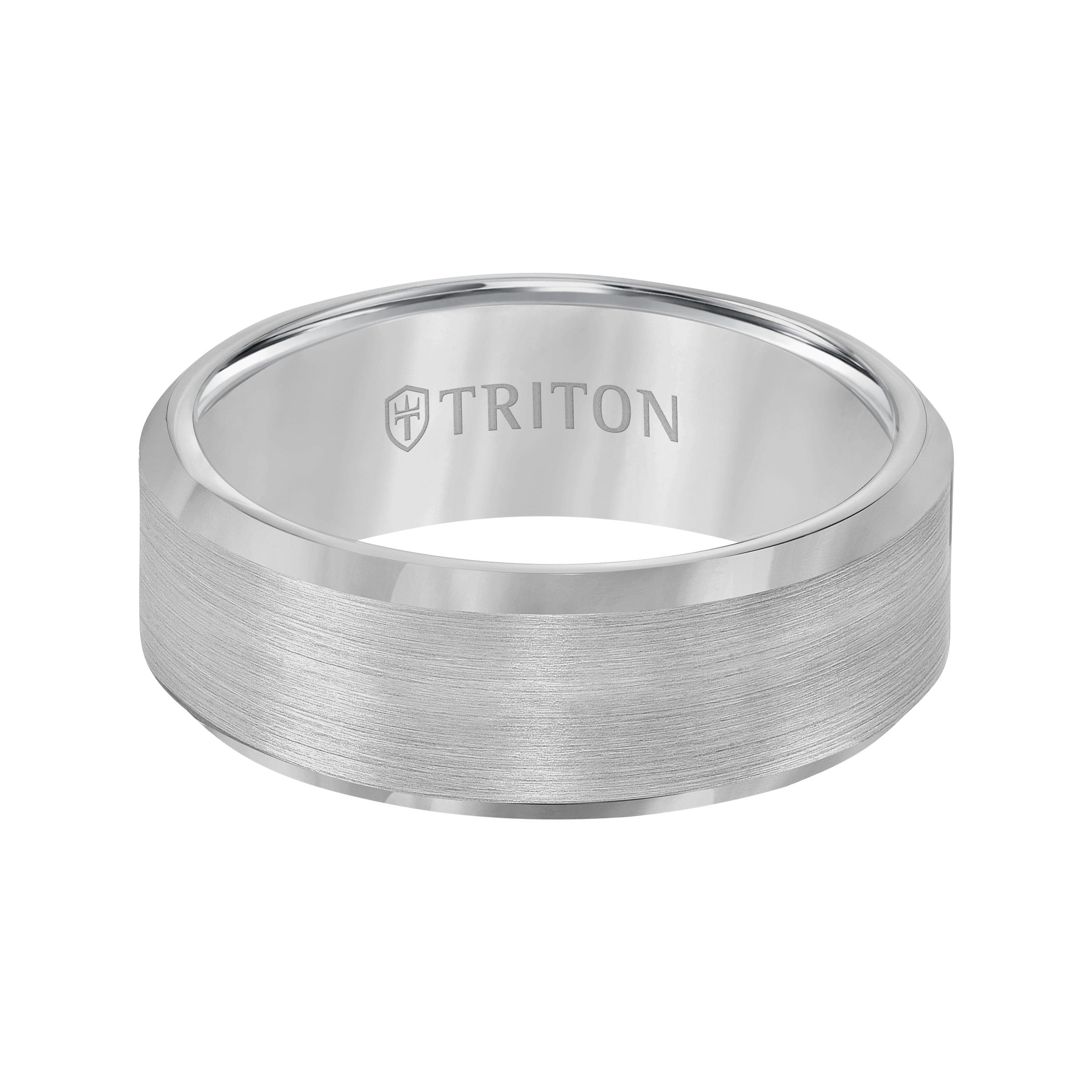 8MM Tungsten Carbide Ring - Satin Finish Center and Bevel Edge