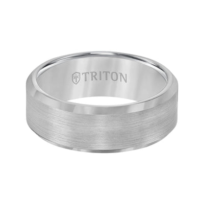 8MM Tungsten Carbide Ring - Satin Finish Center and Bevel Edge