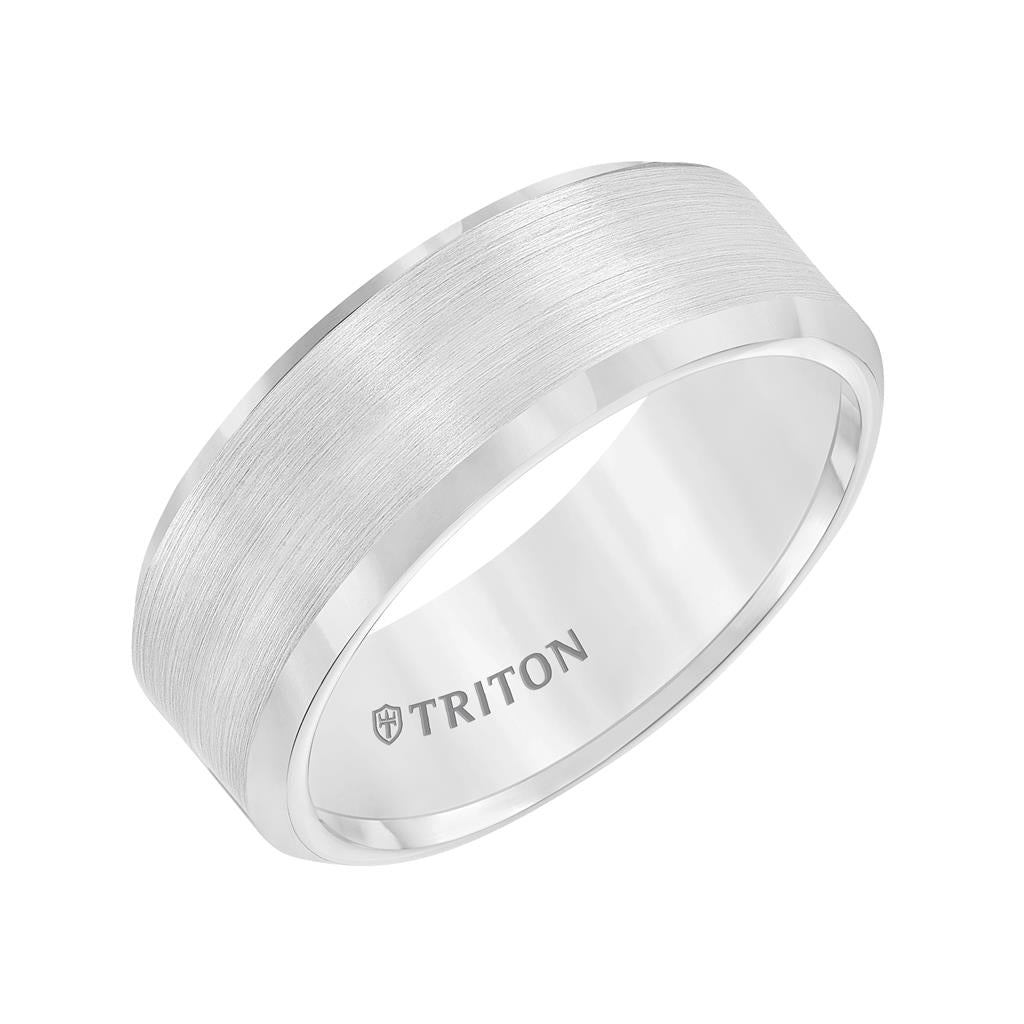 8MM Tungsten Carbide Ring - Satin Finish Center and Bevel Edge