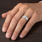8MM Tungsten Carbide Ring - Domed Wire Brush Center and Flat Edge