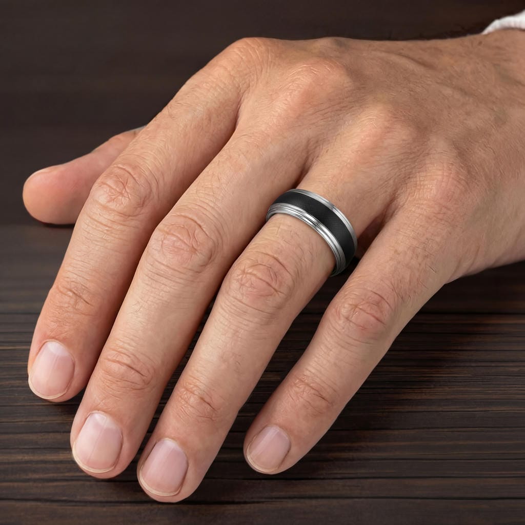9MM Tungsten Carbide Ring - Domed Florentine Center and Step Edge