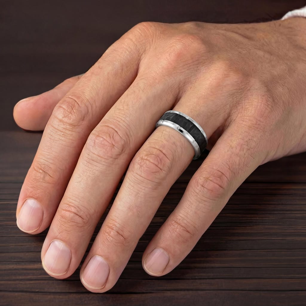 9MM Tungsten Carbide Ring - Black Sandblasted Center and Bevel Edge