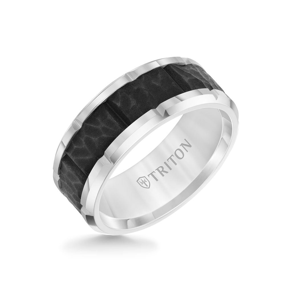 9MM Tungsten Carbide Ring - Black Sandblasted Center and Bevel Edge