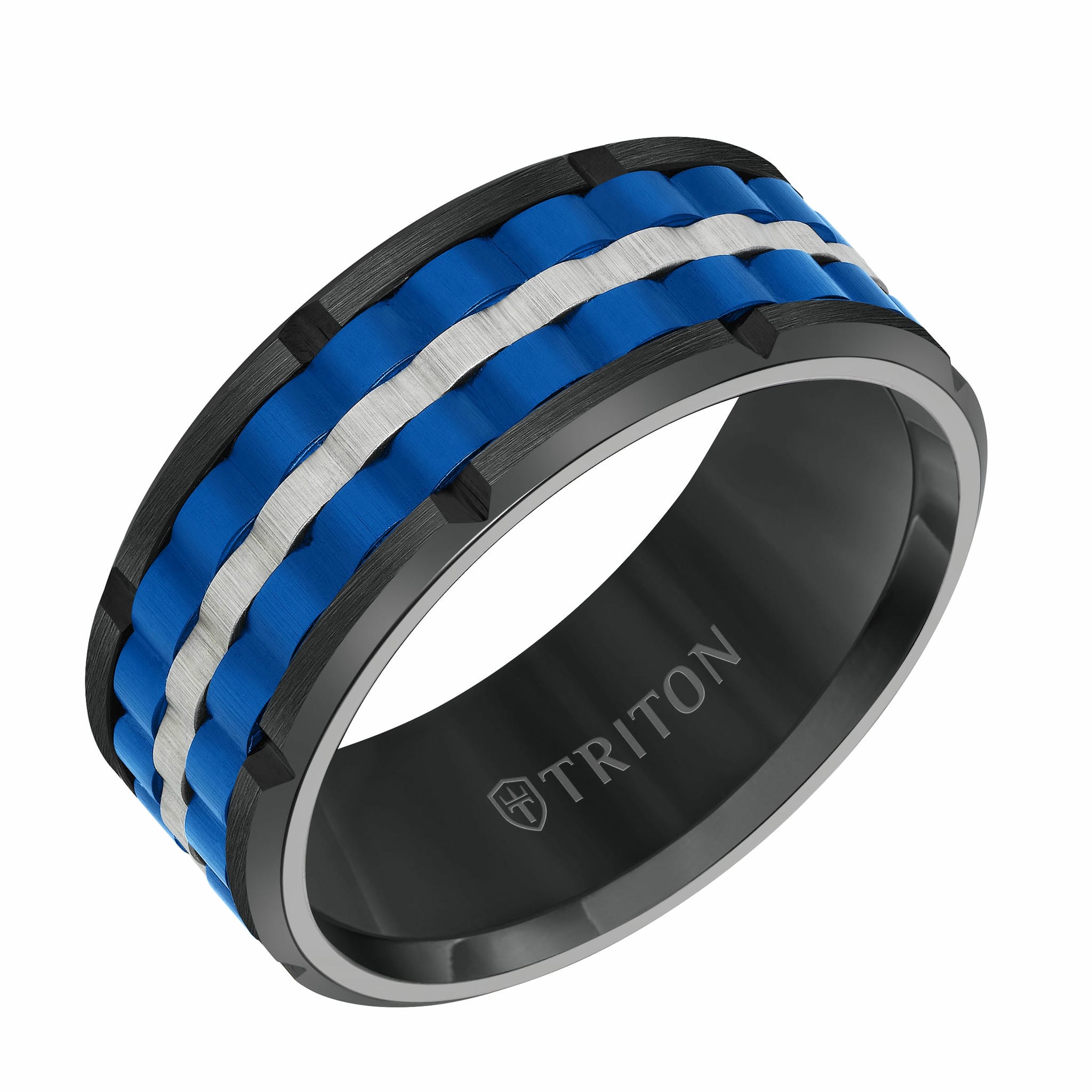 9MM Tungsten Carbide Ring - Basketweave Center & Bevel Edge