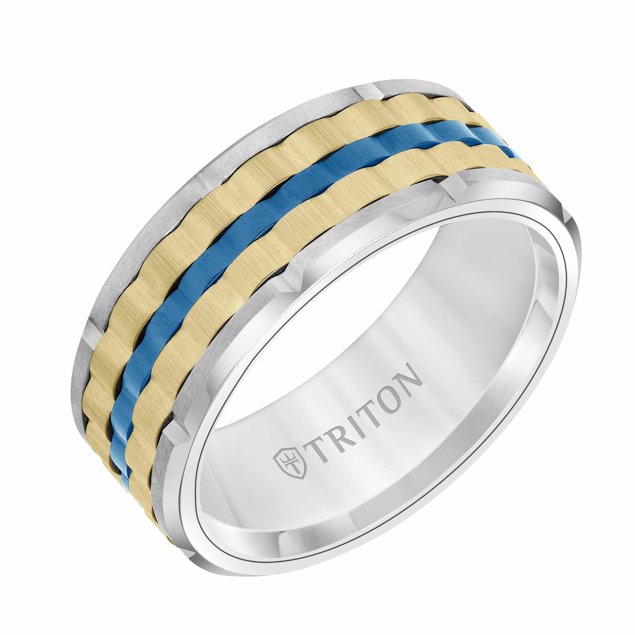 9MM Tungsten Carbide Ring - Basketweave Center & Bevel Edge