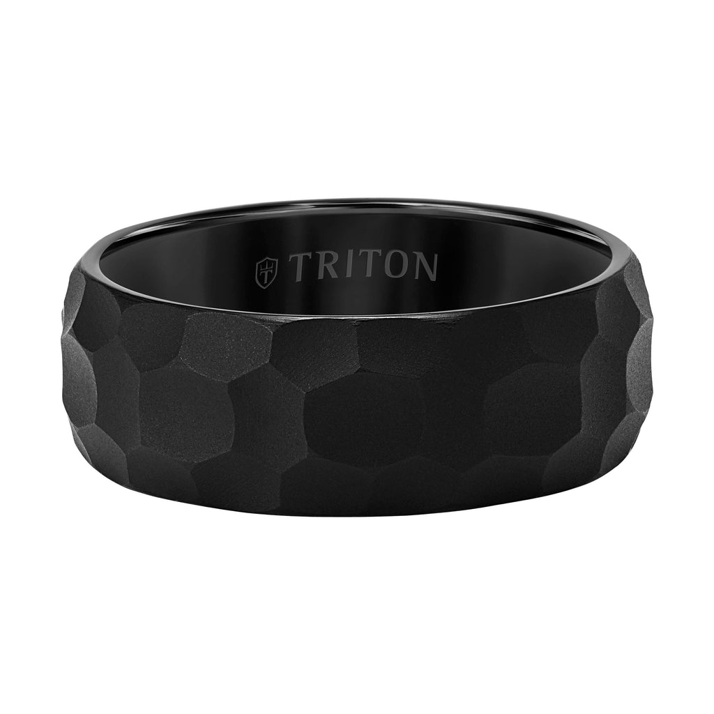 8MM Tungsten Carbide Ring - Hammered Edge To Edge