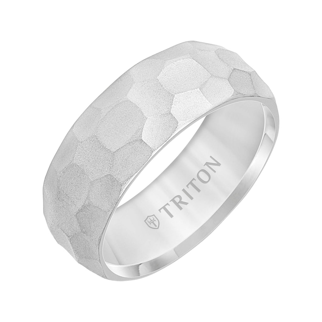 8MM Tungsten Carbide Ring - Hammered Edge To Edge