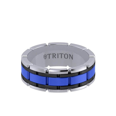 8MM Tungsten Carbide Ring - Ceramic Center Stitch Design