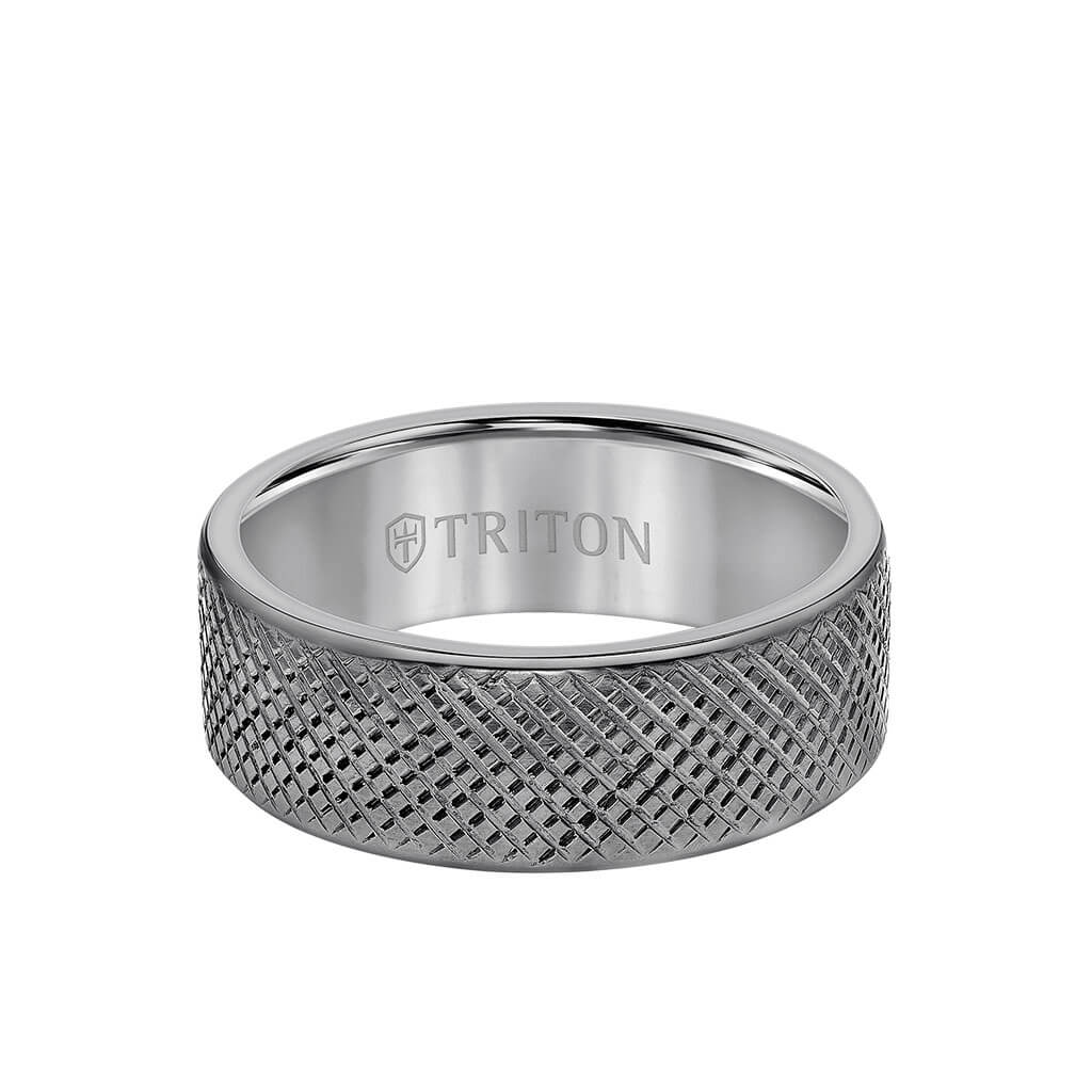 8MM Tantalum Ring  Cross Hatch Center and Flat Edge
