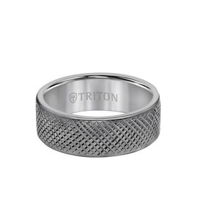 8MM Tantalum Ring  Cross Hatch Center and Flat Edge