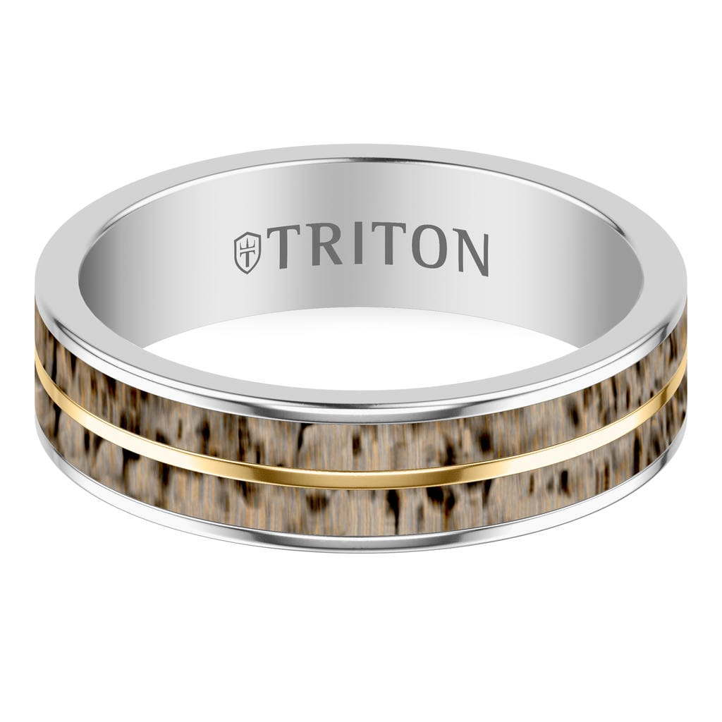 6MM White Tungsten Carbide and Deer Antler Ring