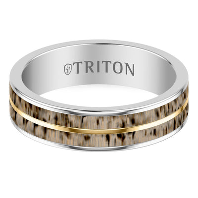 6MM White Tungsten Carbide and Deer Antler Ring