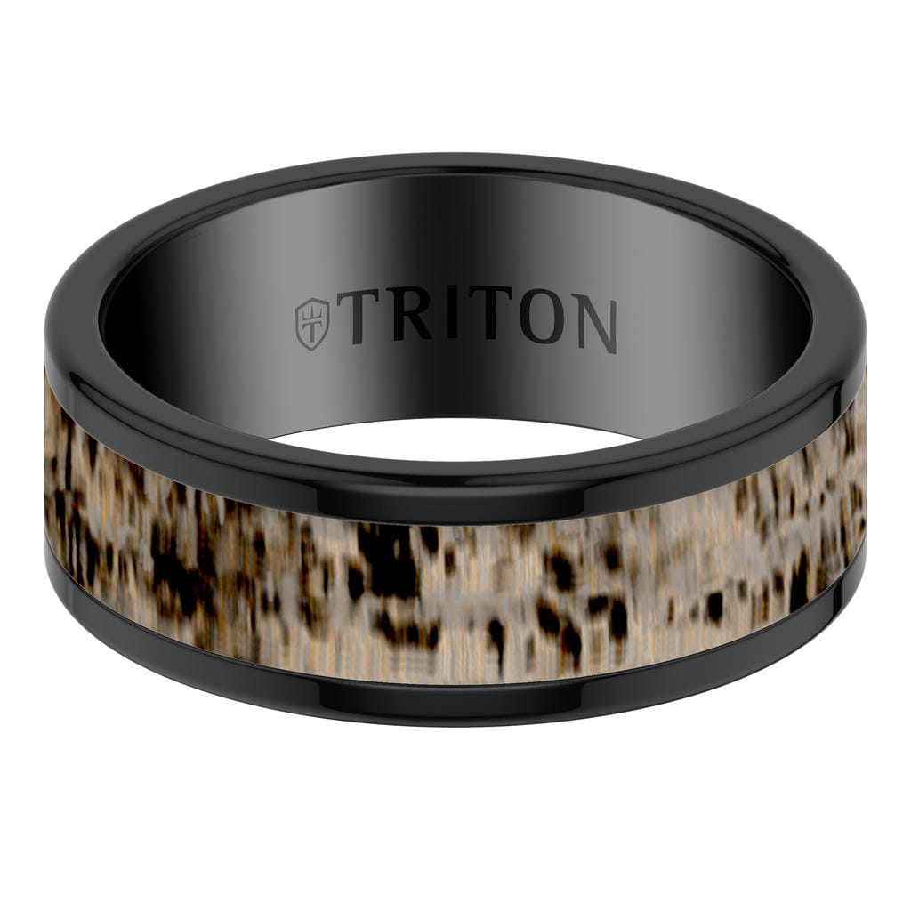 8MM Black Tungsten Carbide and Deer Antler Ring