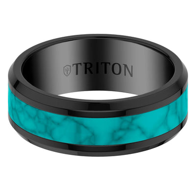 8MM Black Tungsten Carbide and Turquoise Ring