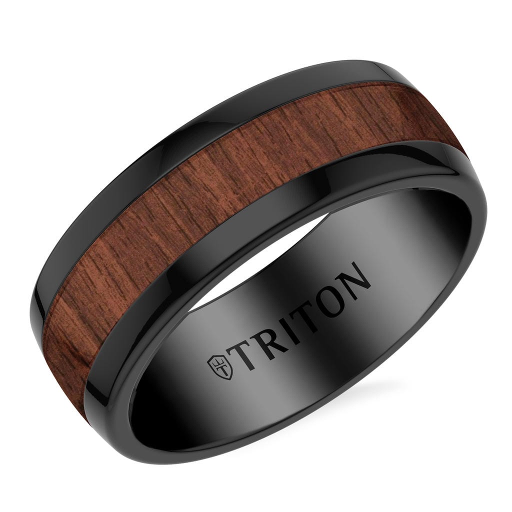 8MM Black Tungsten Carbide and Walnut Wood Ring