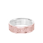 6.5MM Men's Wedding Band - Brush Hammered Finish with Flat Edge