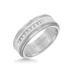 8MM Tungsten Diamond Ring - Channel Set Silver Satin Finish and Step Edge