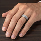 8MM Tungsten Diamond Ring - Channel Set Silver Satin Finish and Step Edge