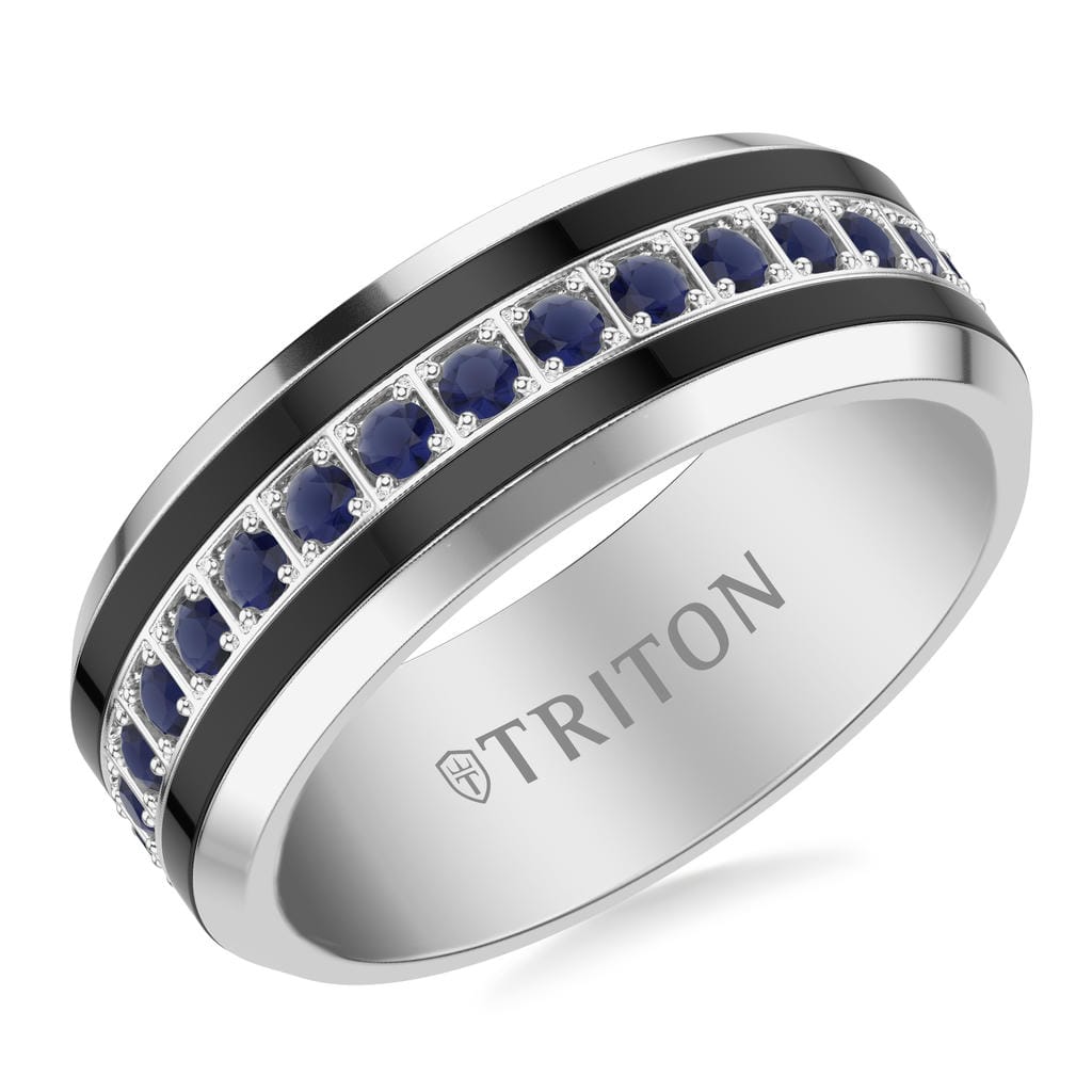 8MM Tungsten Blue Sapphire Band