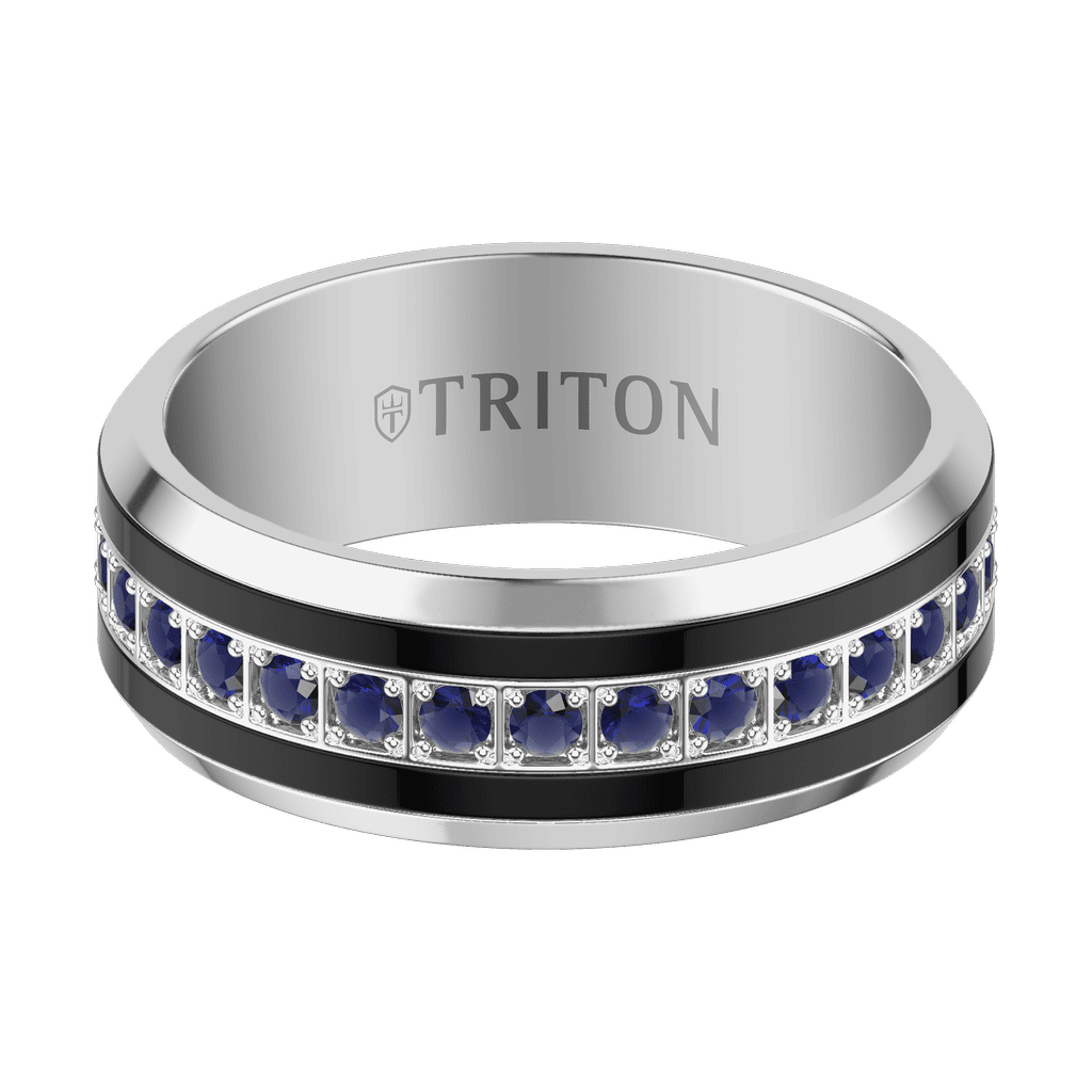 8MM Tungsten Blue Sapphire Band