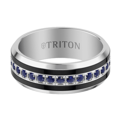 8MM Tungsten Blue Sapphire Band