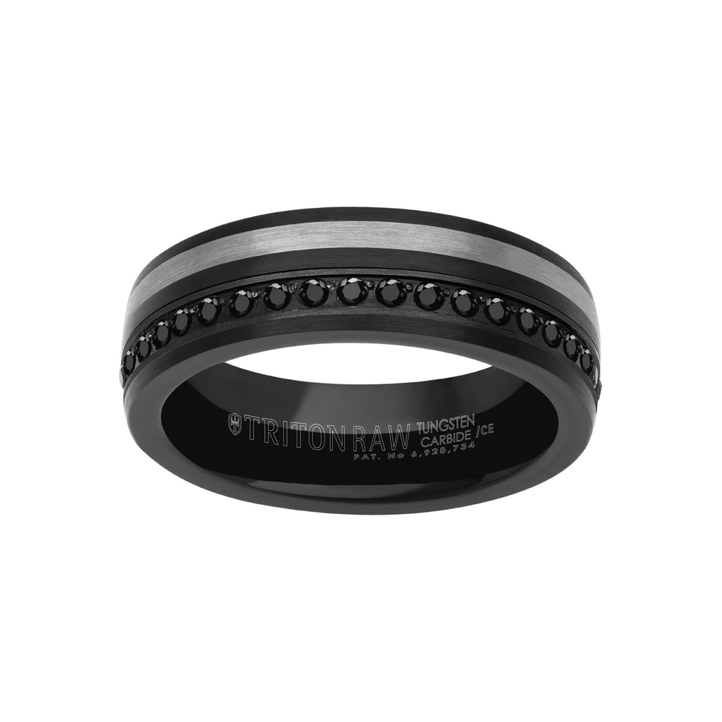 7MM Tungsten Carbide Ring - Eternity Black Heat-Treated Sapphires and Asymmetrical Channel with Rounded Edge