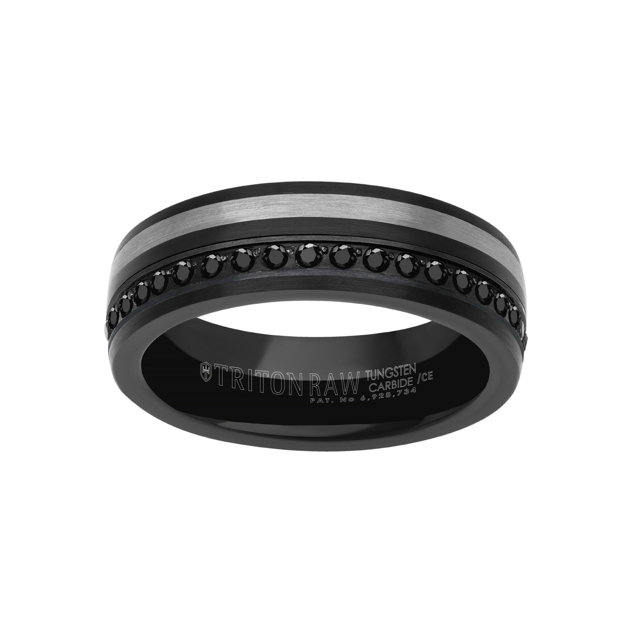 7MM Tungsten Carbide Ring - Eternity Black Heat-Treated Sapphires and Asymmetrical Channel with Rounded Edge
