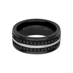 9MM Tungsten Carbide Ring - Double Row Eternity Black Heat-Treated Sapphires and Center Line with Rounded Edge