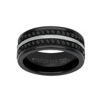 9MM Tungsten Carbide Ring - Double Row Eternity Black Heat-Treated Sapphires and Center Line with Rounded Edge
