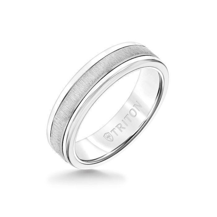 6MM White Tungsten Carbide Ring - Vertical Satin 14K White Gold Insert with Round Edge