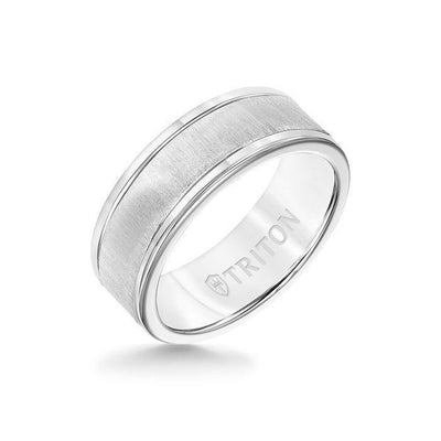 8MM White Tungsten Carbide Ring - Vertical Satin 14K White Gold Insert with Round Edge
