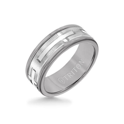 8MM Grey Tungsten Carbide Ring - Religious 14K White Gold Insert with Round Edge