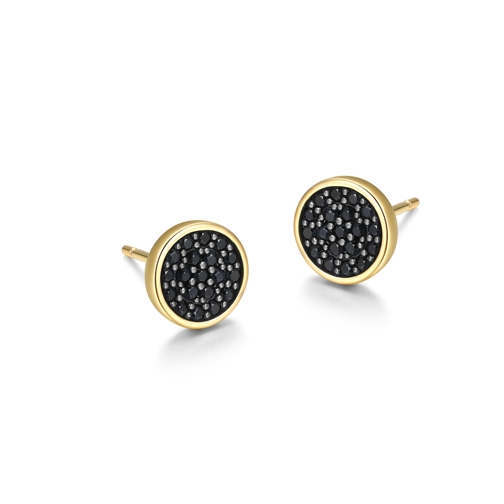 UE0008 - Black Ice Yellow Gold Plated Gunmetal Earrings with Black Sapphire