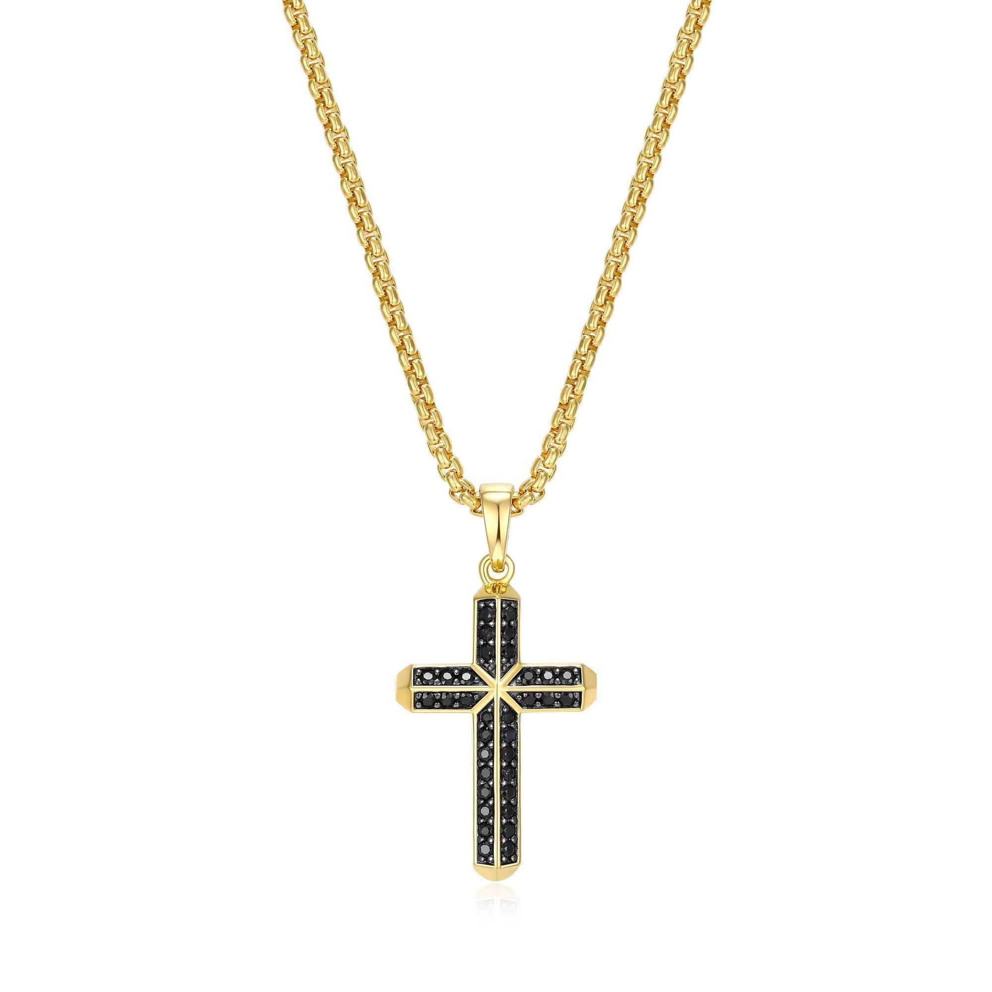 UN0024 - Black Ice Yellow Gold - Plated Sterling Silver Cross Pendant Necklace