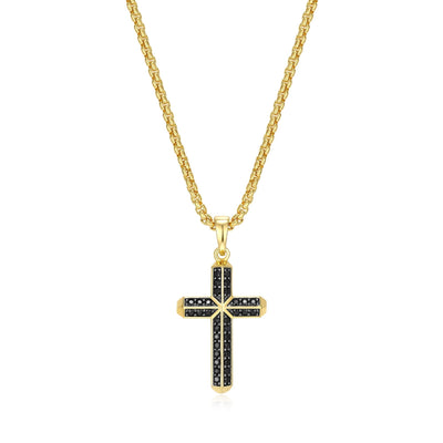 UN0024 - Black Ice Yellow Gold - Plated Sterling Silver Cross Pendant Necklace