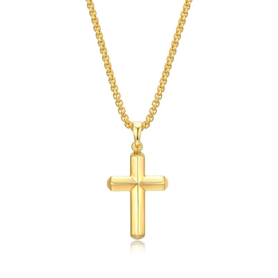 UN0025 - Basic Yellow Gold - Plated Sterling Silver Cross Pendant Necklace