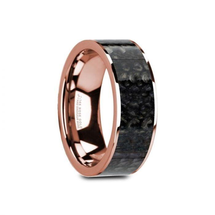 GAMAL Flat 14K Rose Gold with Blue Dinosaur Bone Inlay and Polished Edges - 8mm - Thorsten Rings
