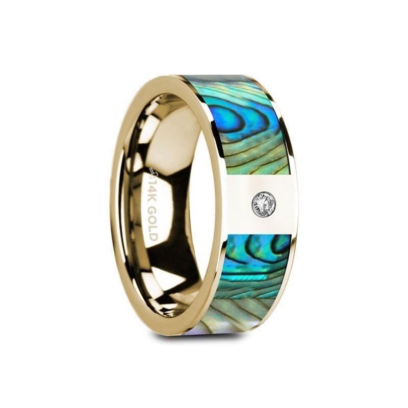 GALATEA Flat 14K Yellow Gold with Mother of Pearl Inlay & White Diamond Setting - 8mm - Thorsten Rings