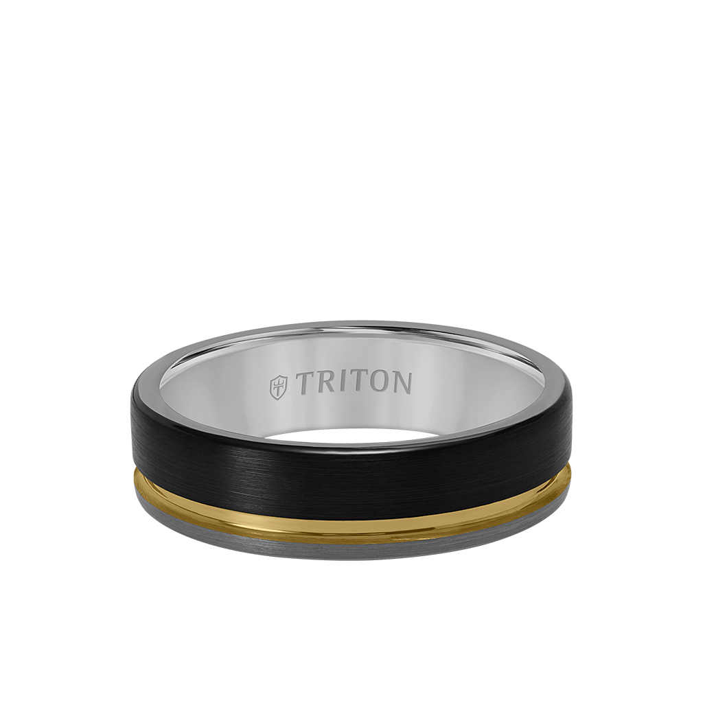 Mens Grey & Yellow Tungsten Wedding Ring