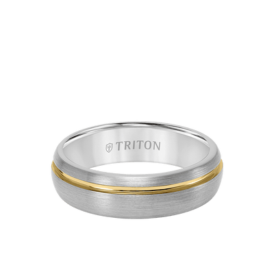 6.5MM Tungsten Carbide Ring with Two-Tone Asymmetrical Design and Brushed Finish