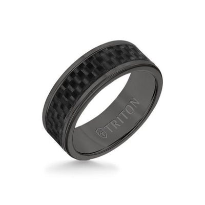 8MM Black Tungsten Carbide Ring - Twill Carbon Fiber Insert with Round Edge