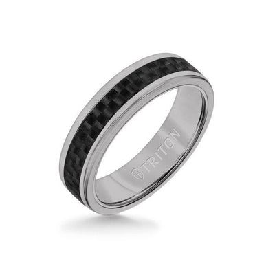 6MM Grey Tungsten Carbide Ring - Twill Carbon Fiber Insert with Round Edge