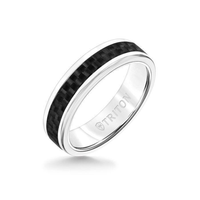 6MM White Tungsten Carbide Ring - Twill Carbon Fiber Insert with Round Edge