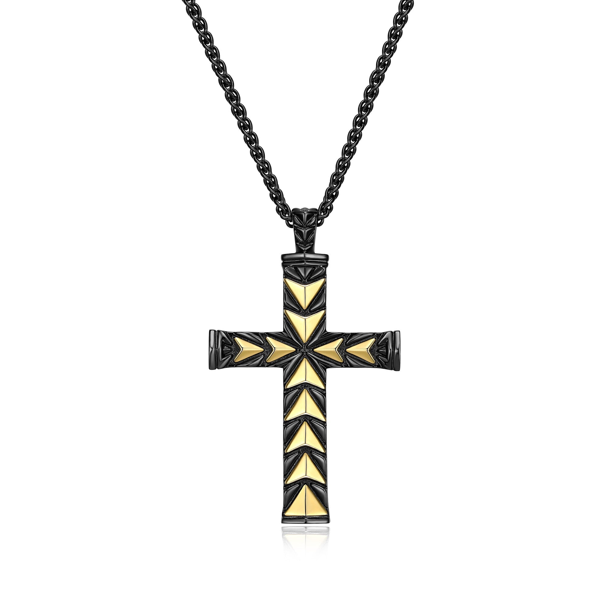 UP05 - Chevron Cross Necklace in Gunmetal and Gold - Plated Sterling Silver  -  24"