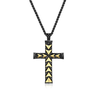 UP05 - Chevron Cross Necklace in Gunmetal and Gold - Plated Sterling Silver  -  24"