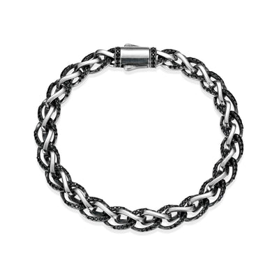 UB0079 - Links Pavé Genuine Black Sapphire Foxtail Chain Bracelet in Oxidized Rhodium - Plated Sterling Silver