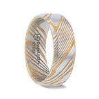 JOFFREY Gold Color Damascus Steel Brushed Beveled Men’s Wedding Band with Repeating Artisan Pattern - 6mm & 8mm - Thorsten Rings