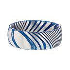 EARL Blue Domed Brushed Damascus Steel Men’s Wedding Band with Vivid Etched Design - 6mm & 8mm